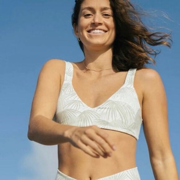 Free Fly x Citrine Green and White Palm Tropical Bikini Top, Size Large - Picture 1 of 10